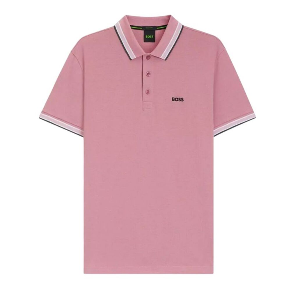 Boss Mens Paddy Contrast Tipped Polo Shirt / Pink